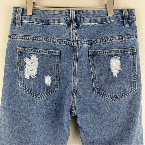 MIDNIGHT MUSE Pearl Rhinestone Embellished High Rise Distressed Boyfriend Jeans - Picture 8 of 10